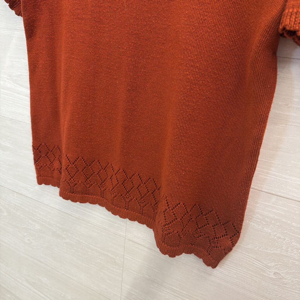 Nikki Orange Knit Short Sleeve Top Medium