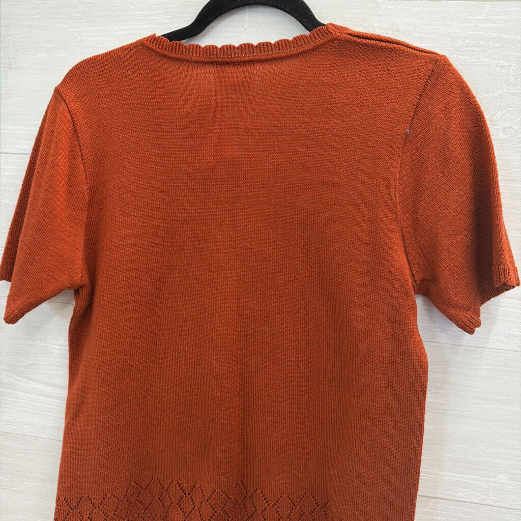 Nikki Orange Knit Short Sleeve Top Medium