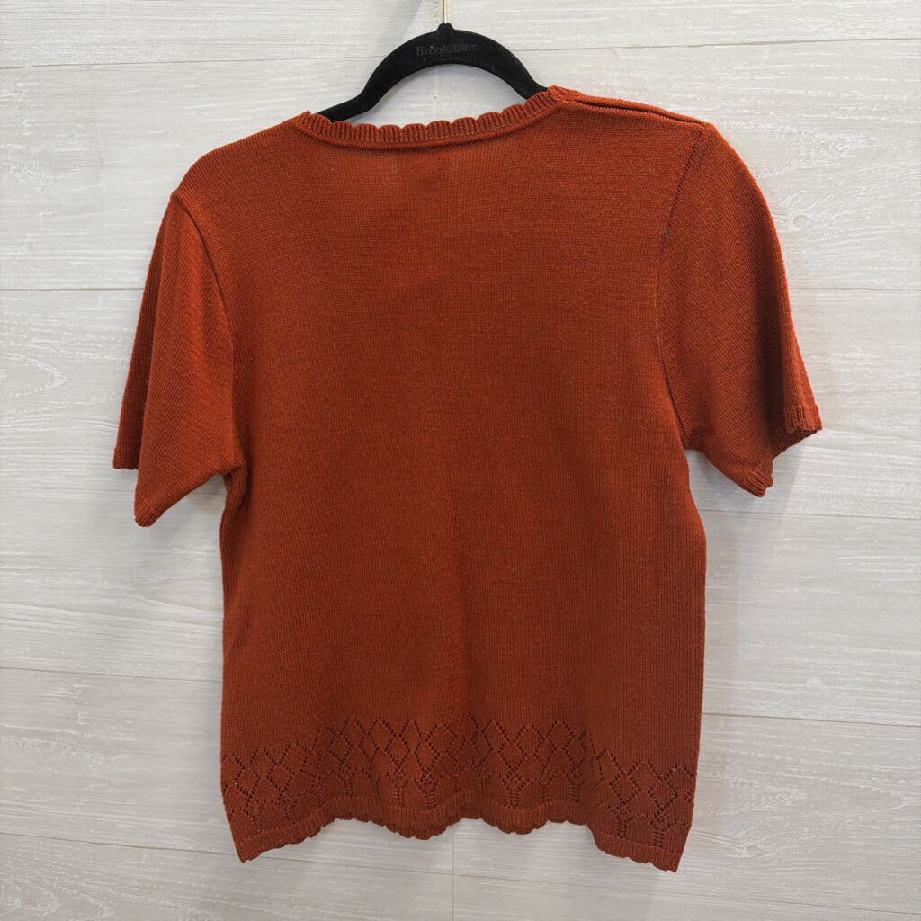 Nikki Orange Knit Short Sleeve Top Medium