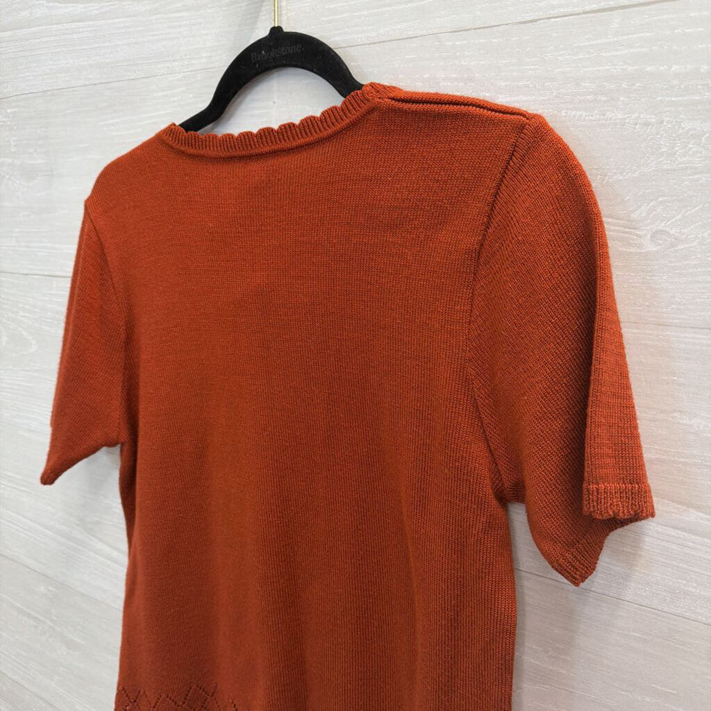Nikki Orange Knit Short Sleeve Top Medium