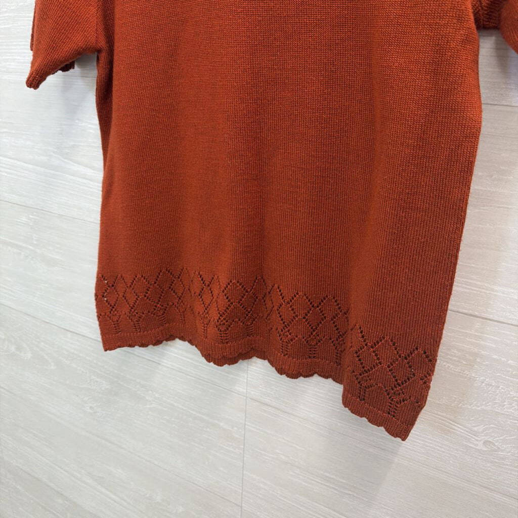 Nikki Orange Knit Short Sleeve Top Medium