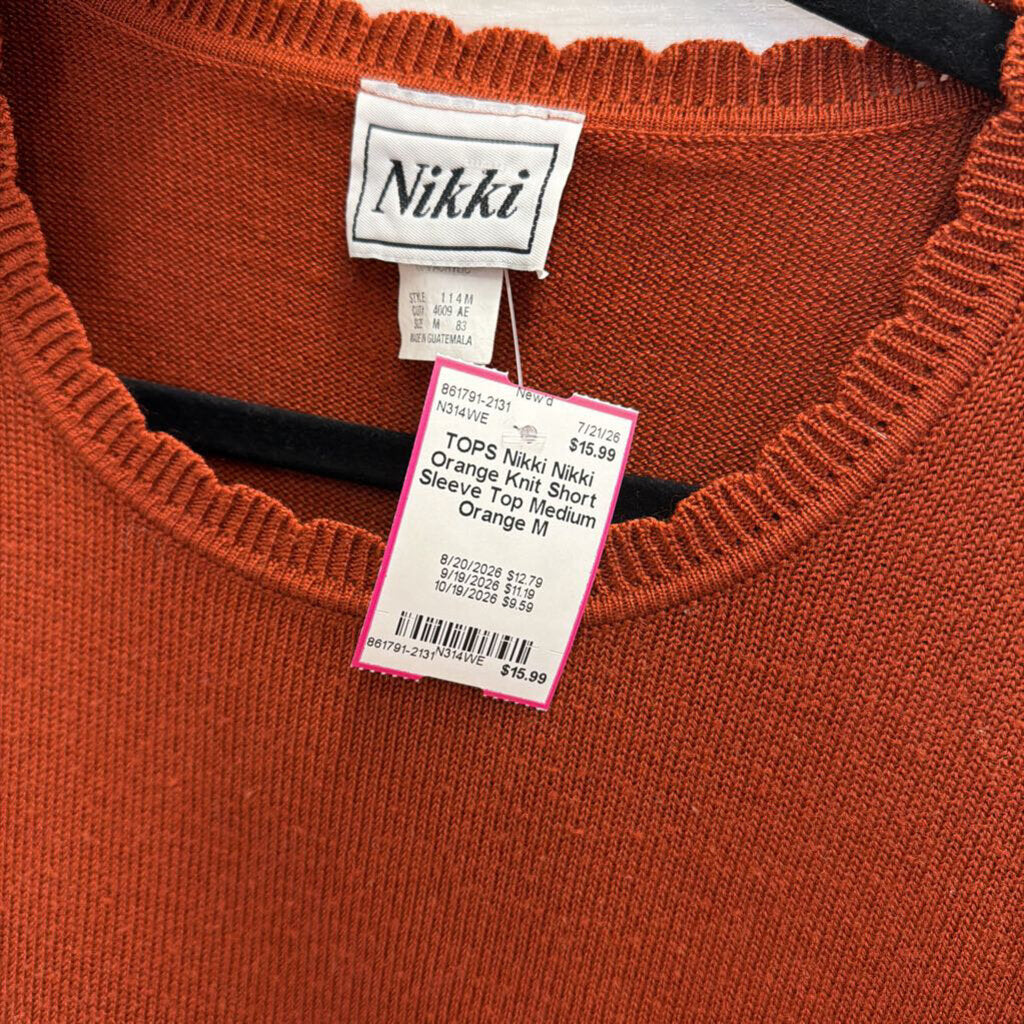 Nikki Orange Knit Short Sleeve Top Medium