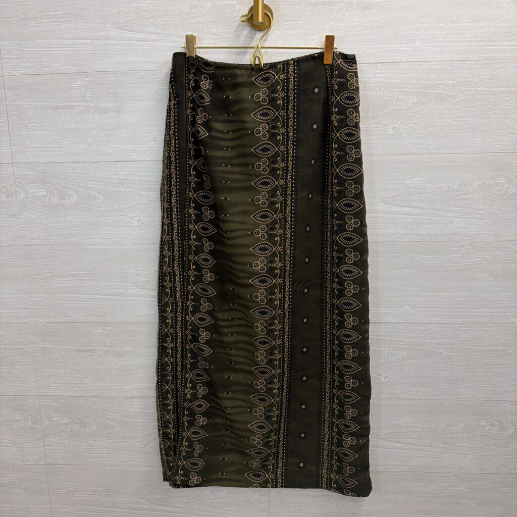 Vintage Studio C Green Print Wrap Maxi Skirt 14