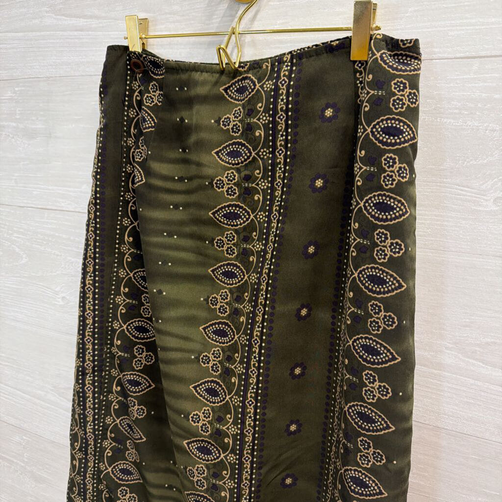 Vintage Studio C Green Print Wrap Maxi Skirt 14