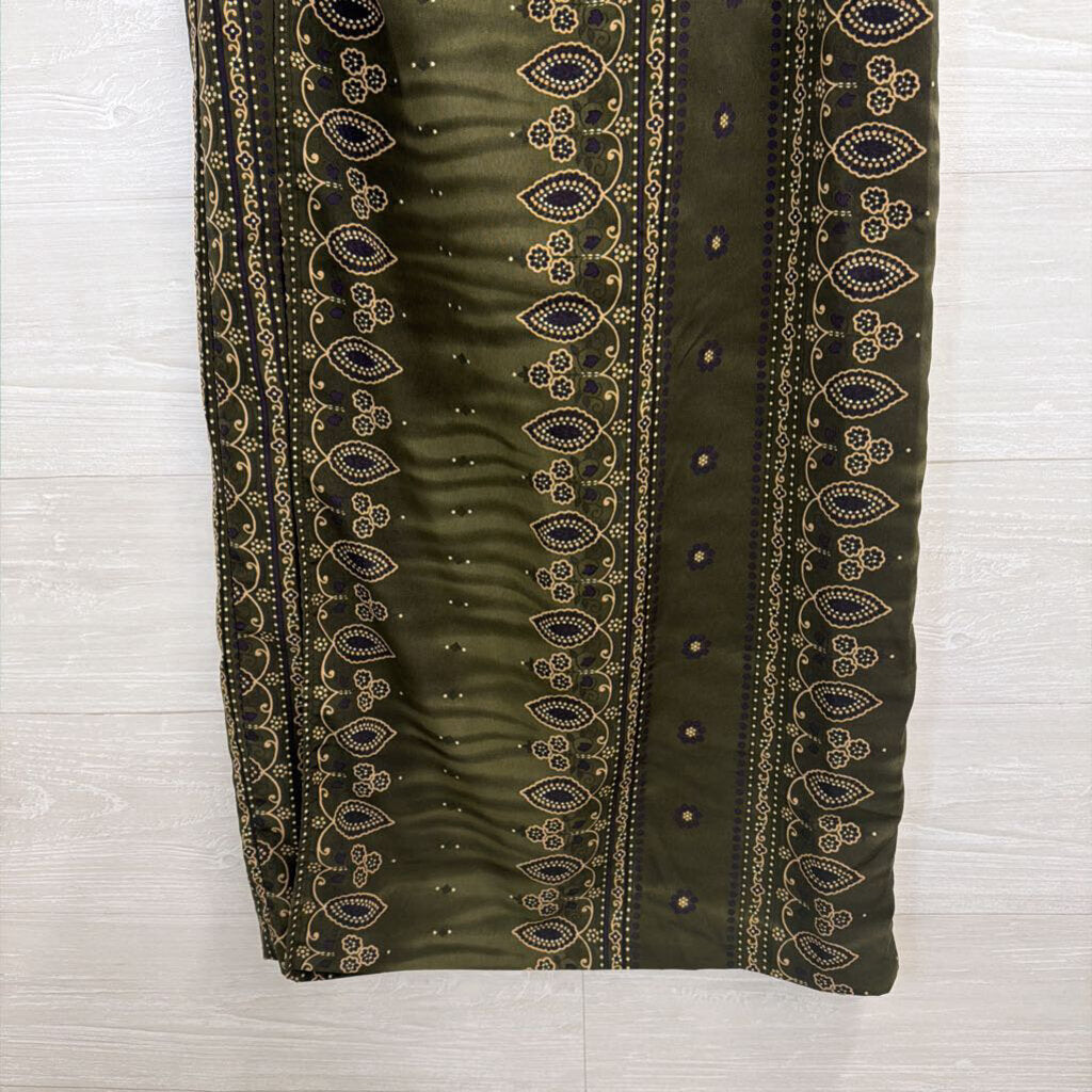 Vintage Studio C Green Print Wrap Maxi Skirt 14