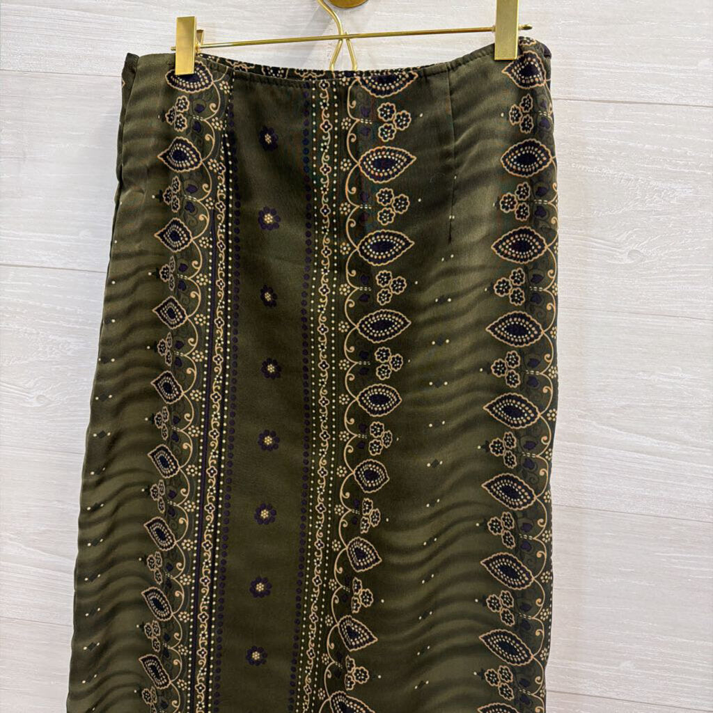 Vintage Studio C Green Print Wrap Maxi Skirt 14