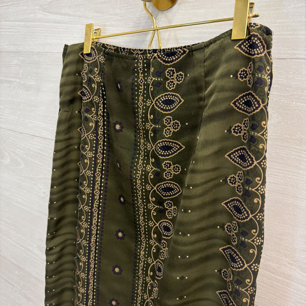 Vintage Studio C Green Print Wrap Maxi Skirt 14