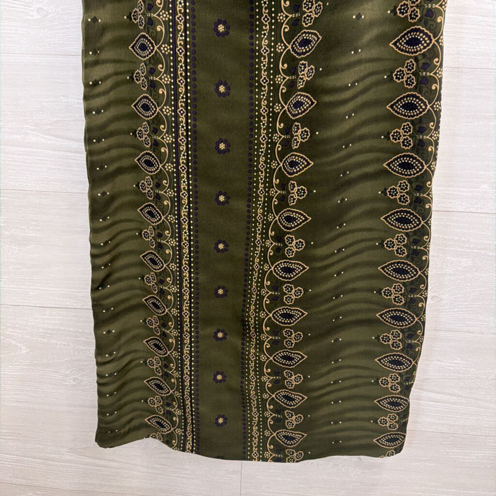 Vintage Studio C Green Print Wrap Maxi Skirt 14