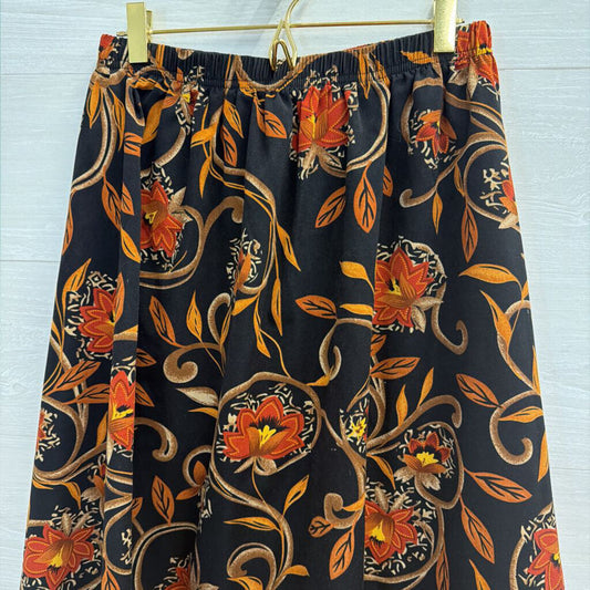 Vintage Nikki Black/ Multi Print Midi Skirt Medium