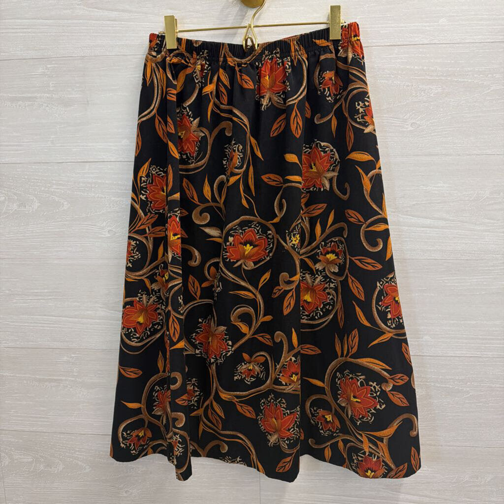 Vintage Nikki Black/ Multi Print Midi Skirt Medium