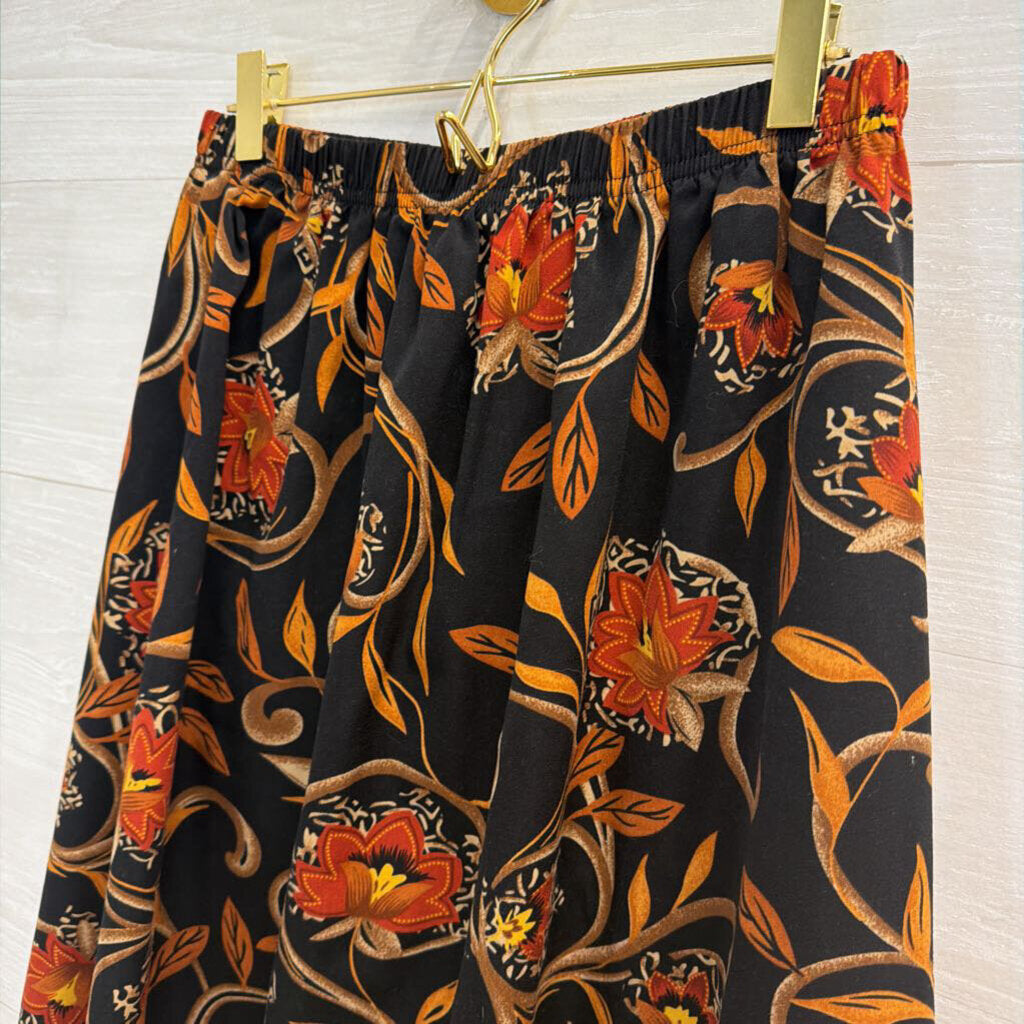 Vintage Nikki Black/ Multi Print Midi Skirt Medium
