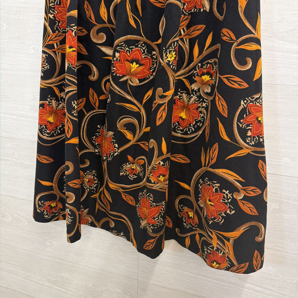Vintage Nikki Black/ Multi Print Midi Skirt Medium