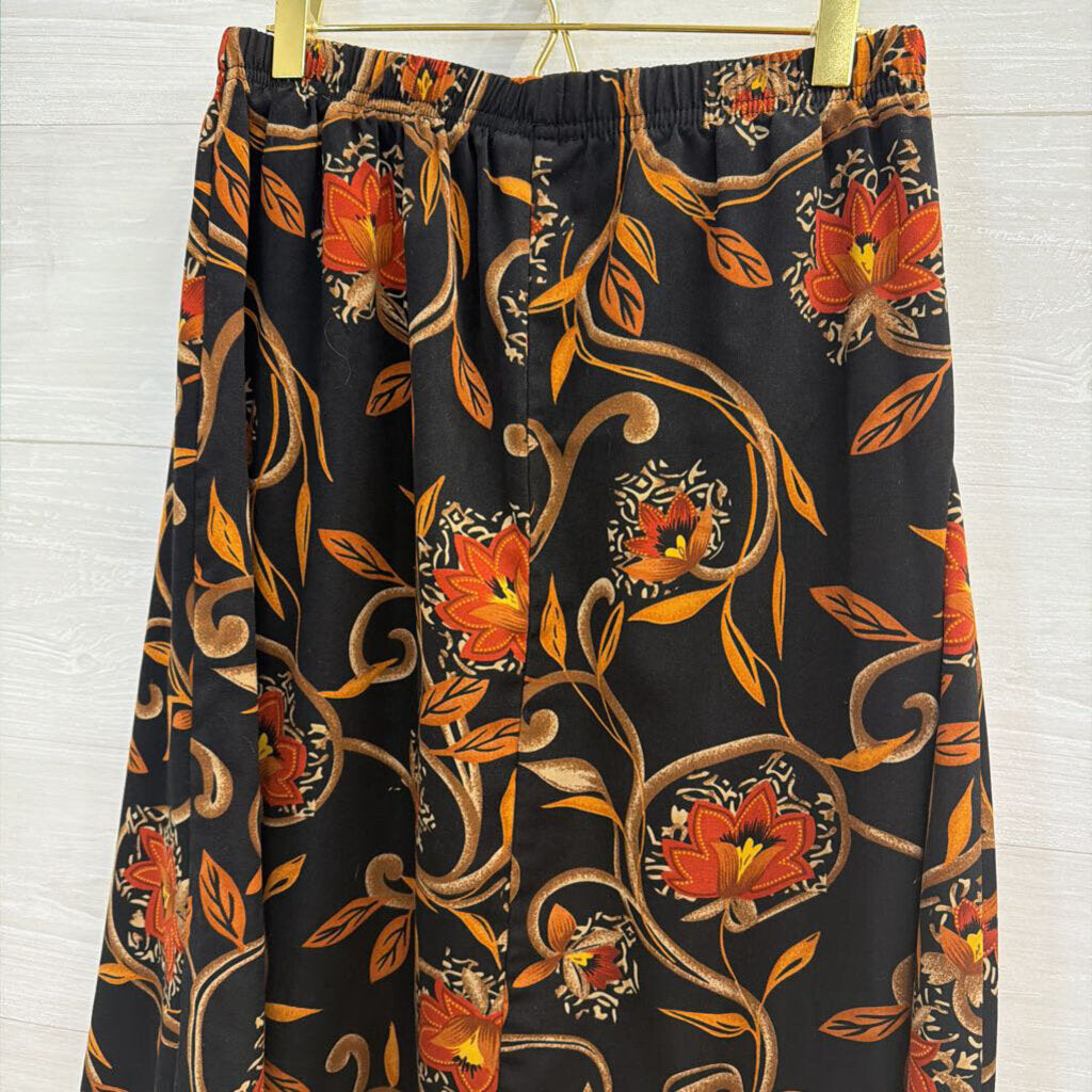Vintage Nikki Black/ Multi Print Midi Skirt Medium