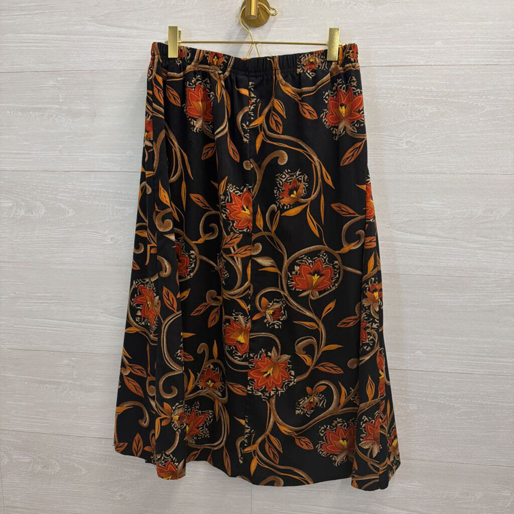 Vintage Nikki Black/ Multi Print Midi Skirt Medium