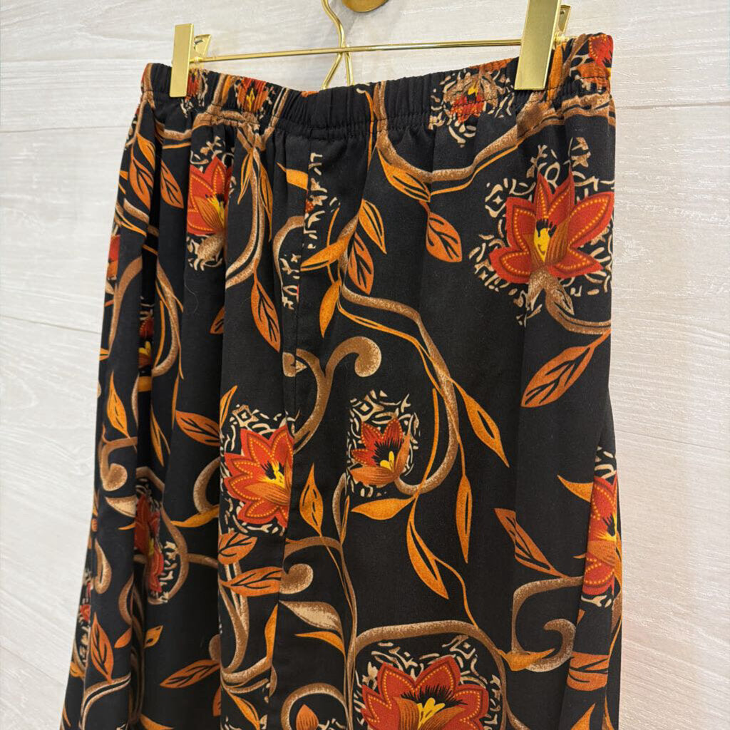 Vintage Nikki Black/ Multi Print Midi Skirt Medium