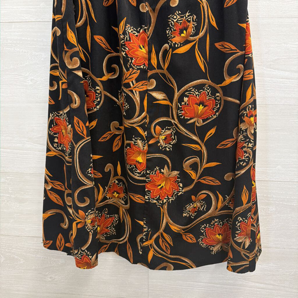 Vintage Nikki Black/ Multi Print Midi Skirt Medium