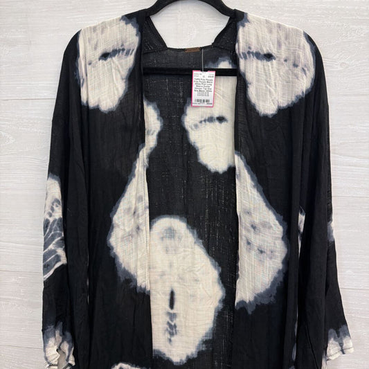 Free People Black/ White Print Long Sleeve Duster Kimono Top One Size
