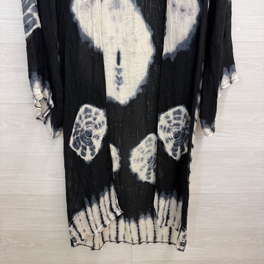 Free People Black/ White Print Long Sleeve Duster Kimono Top One Size