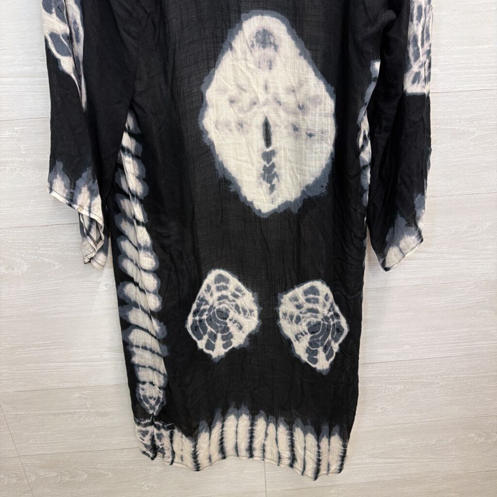 Free People Black/ White Print Long Sleeve Duster Kimono Top One Size