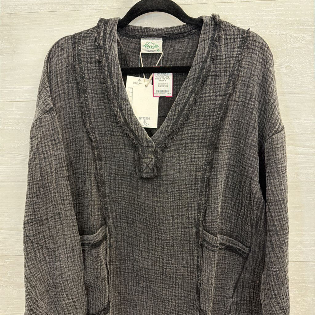 New'm Black Textured Long Sleeve Top Small