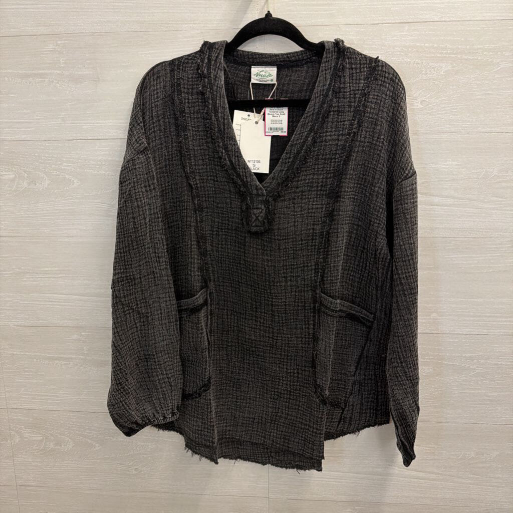 New'm Black Textured Long Sleeve Top Small