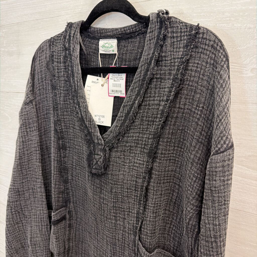 New'm Black Textured Long Sleeve Top Small