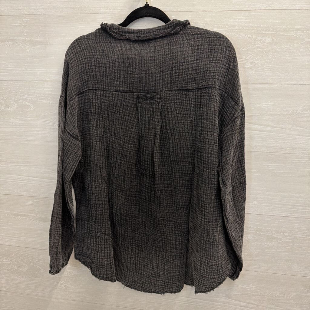 New'm Black Textured Long Sleeve Top Small