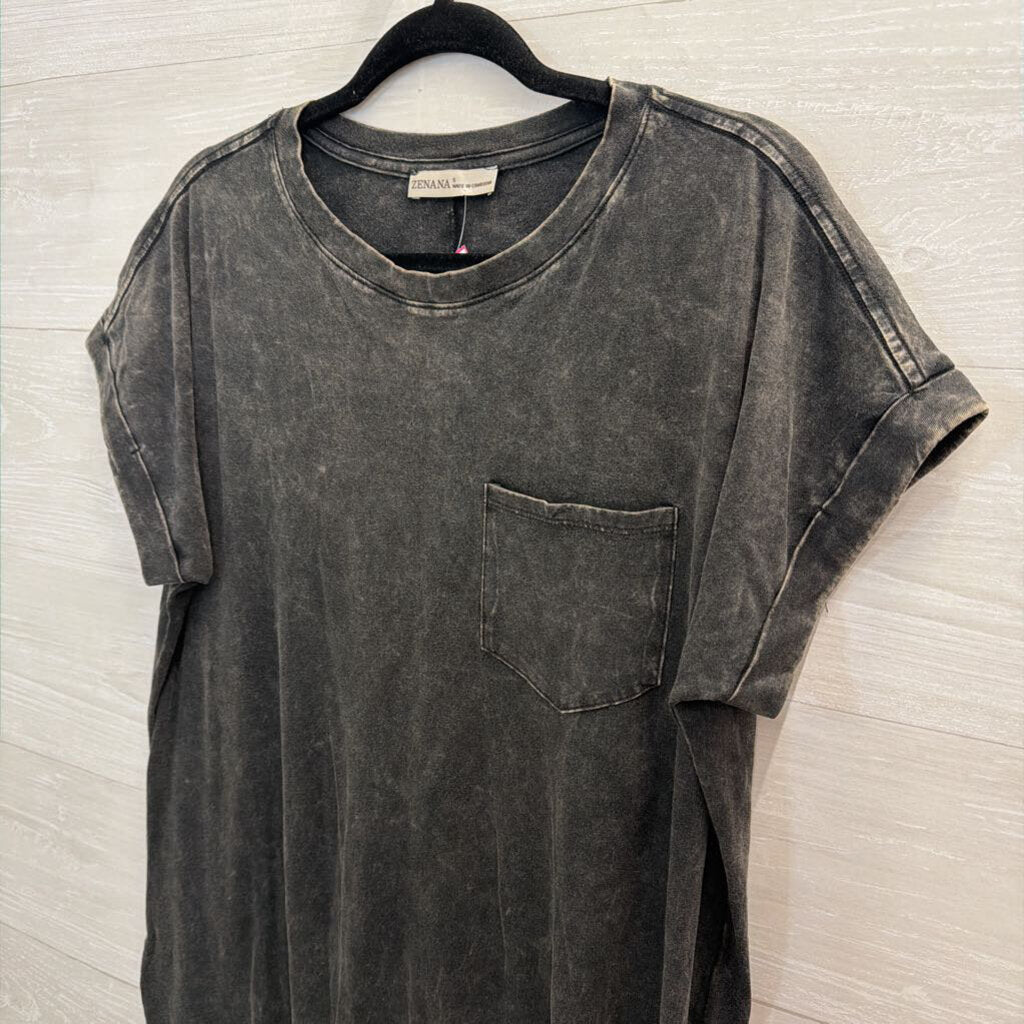 Zenana Black Short Sleeve Midi Dress Small