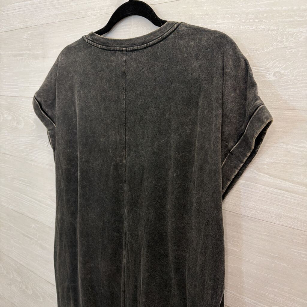 Zenana Black Short Sleeve Midi Dress Small