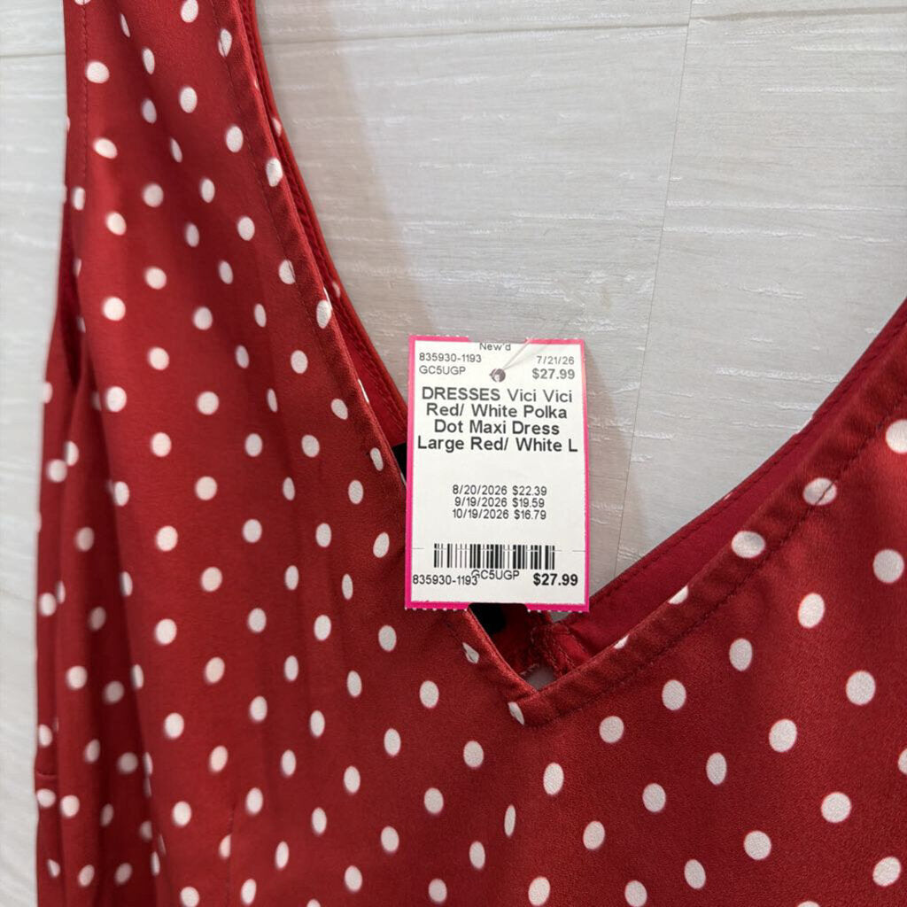 Vici Red/ White Polka Dot Maxi Dress Large