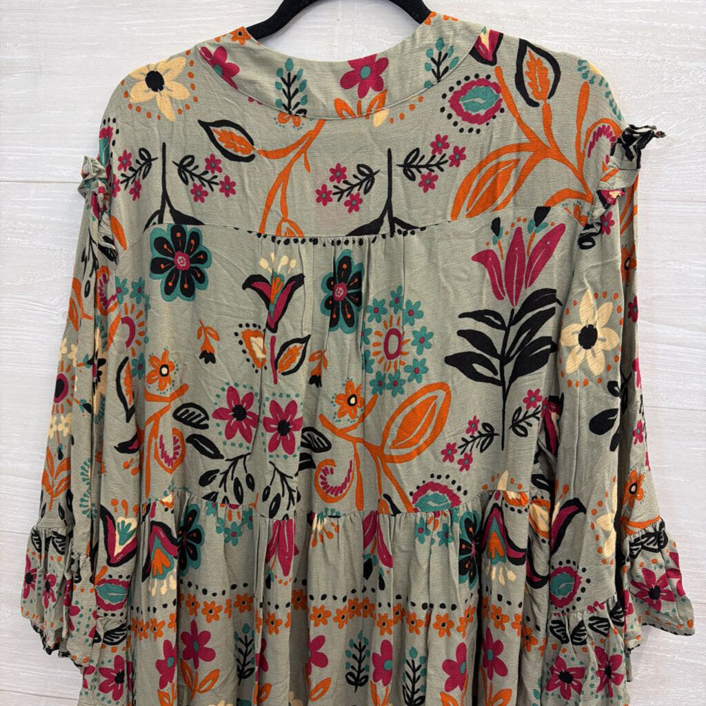 Three Bird Nest Green/ Multi Print Long Sleeve Top Large
