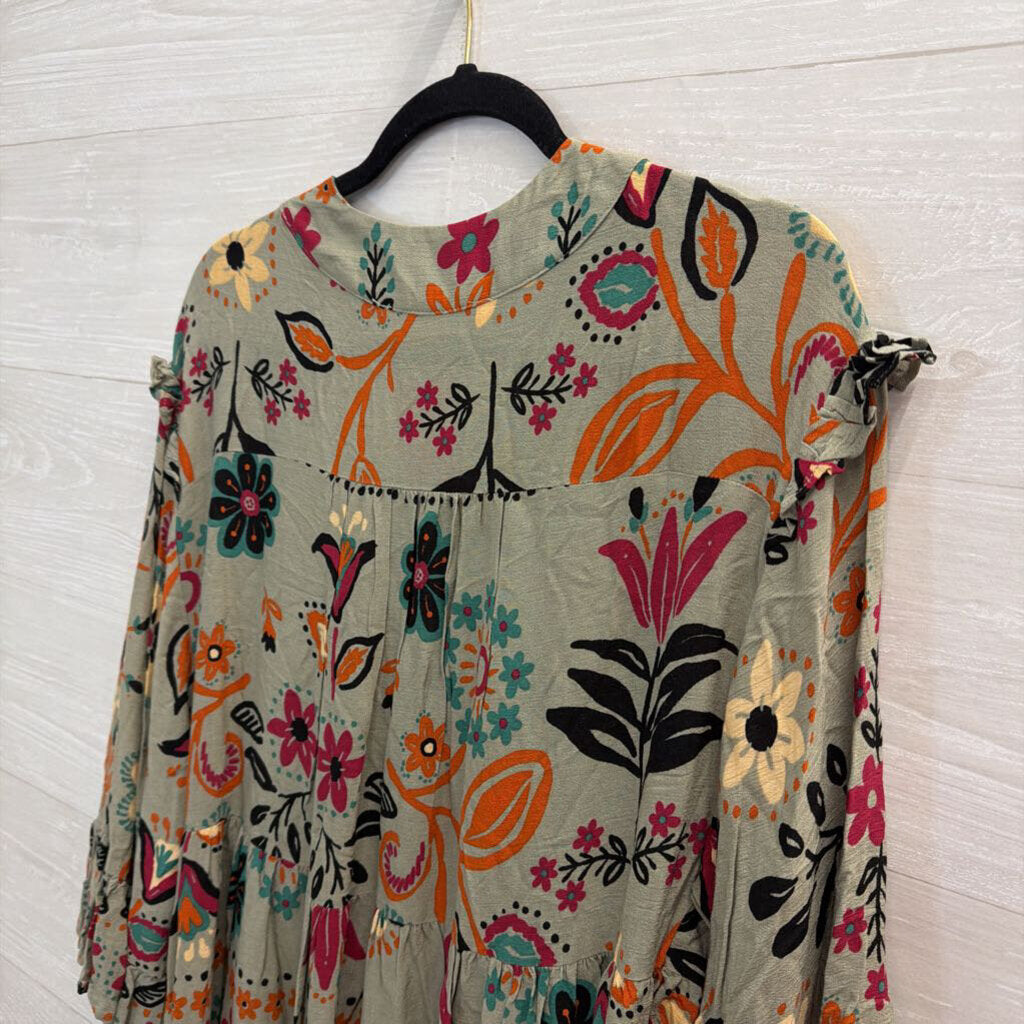 Three Bird Nest Green/ Multi Print Long Sleeve Top Large