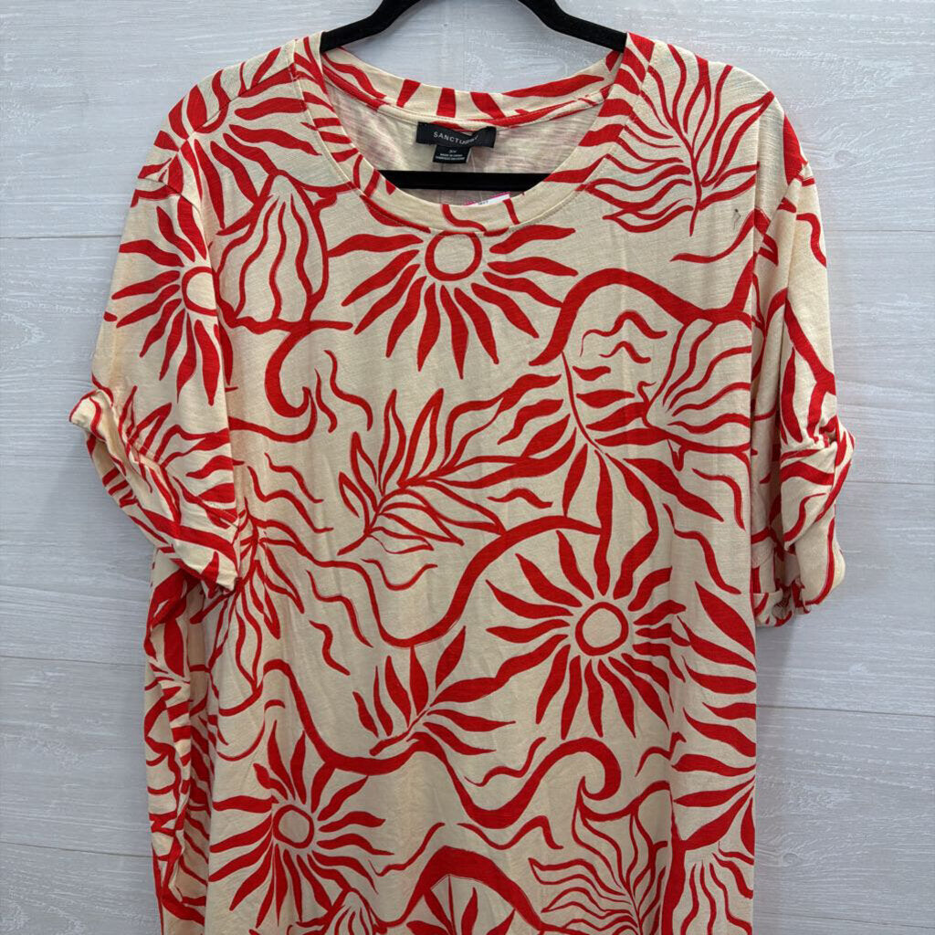 Sanctuary Beige/ Red Print Short Sleeve Top 3X
