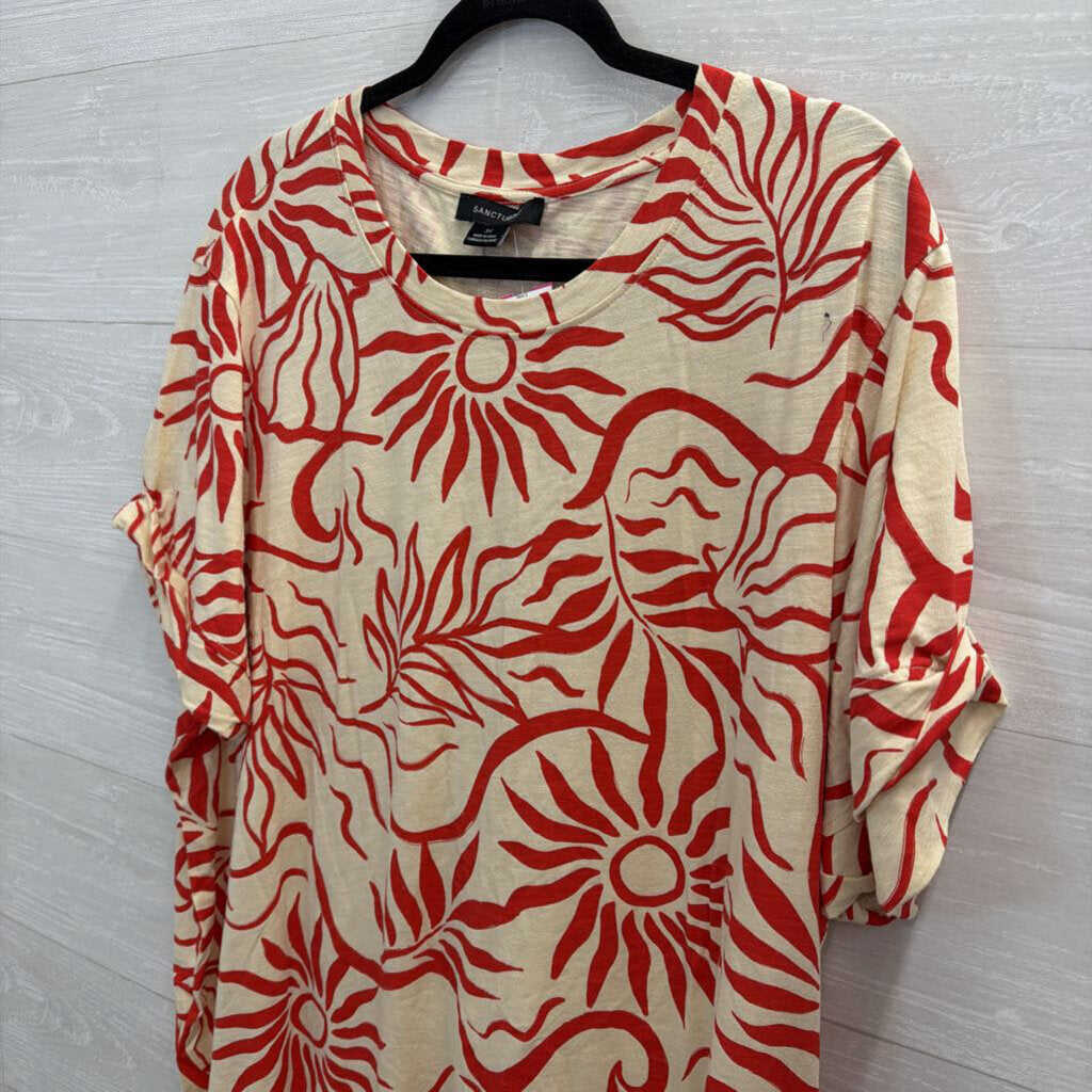 Sanctuary Beige/ Red Print Short Sleeve Top 3X
