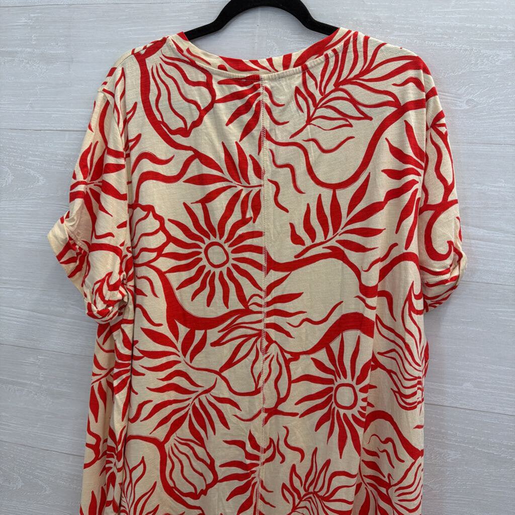 Sanctuary Beige/ Red Print Short Sleeve Top 3X