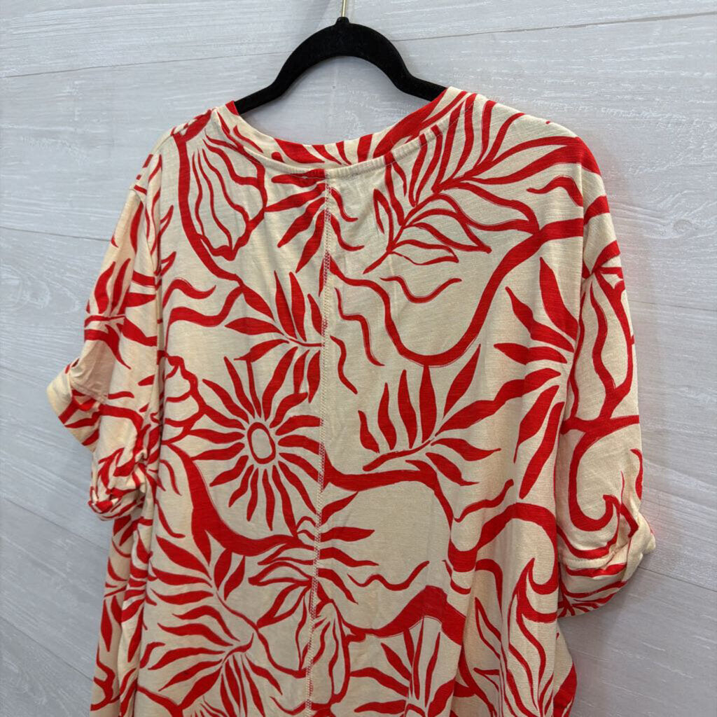 Sanctuary Beige/ Red Print Short Sleeve Top 3X