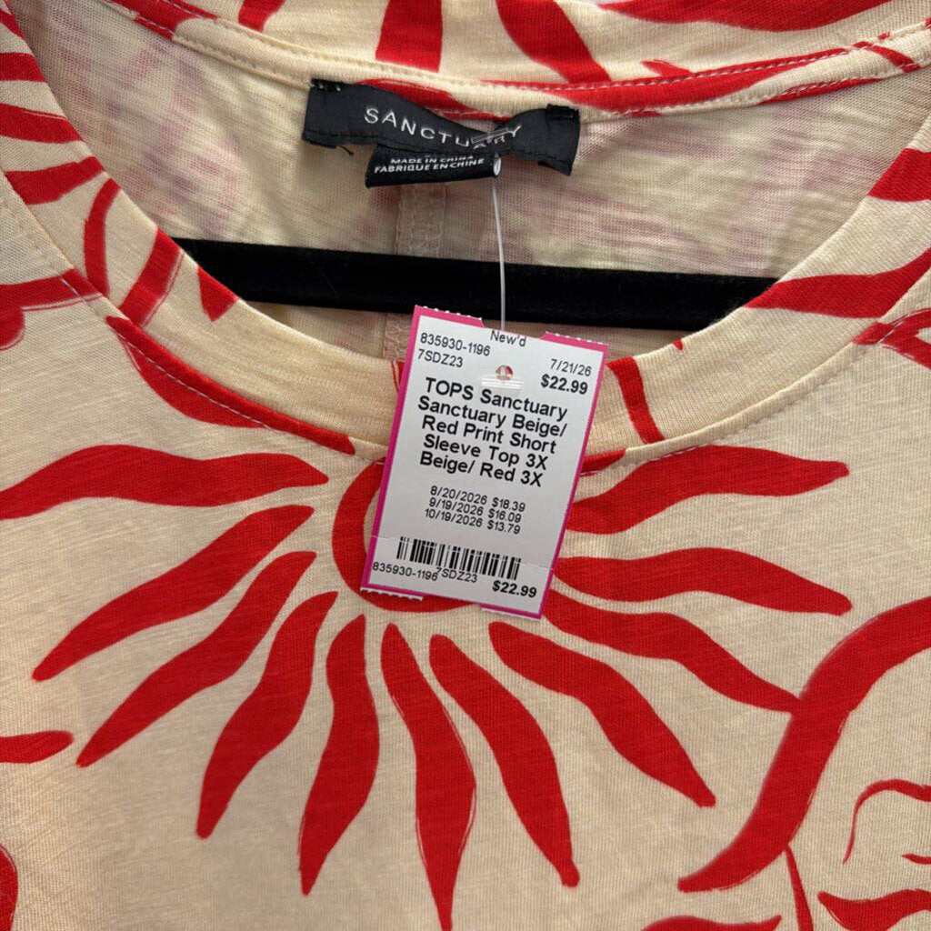Sanctuary Beige/ Red Print Short Sleeve Top 3X