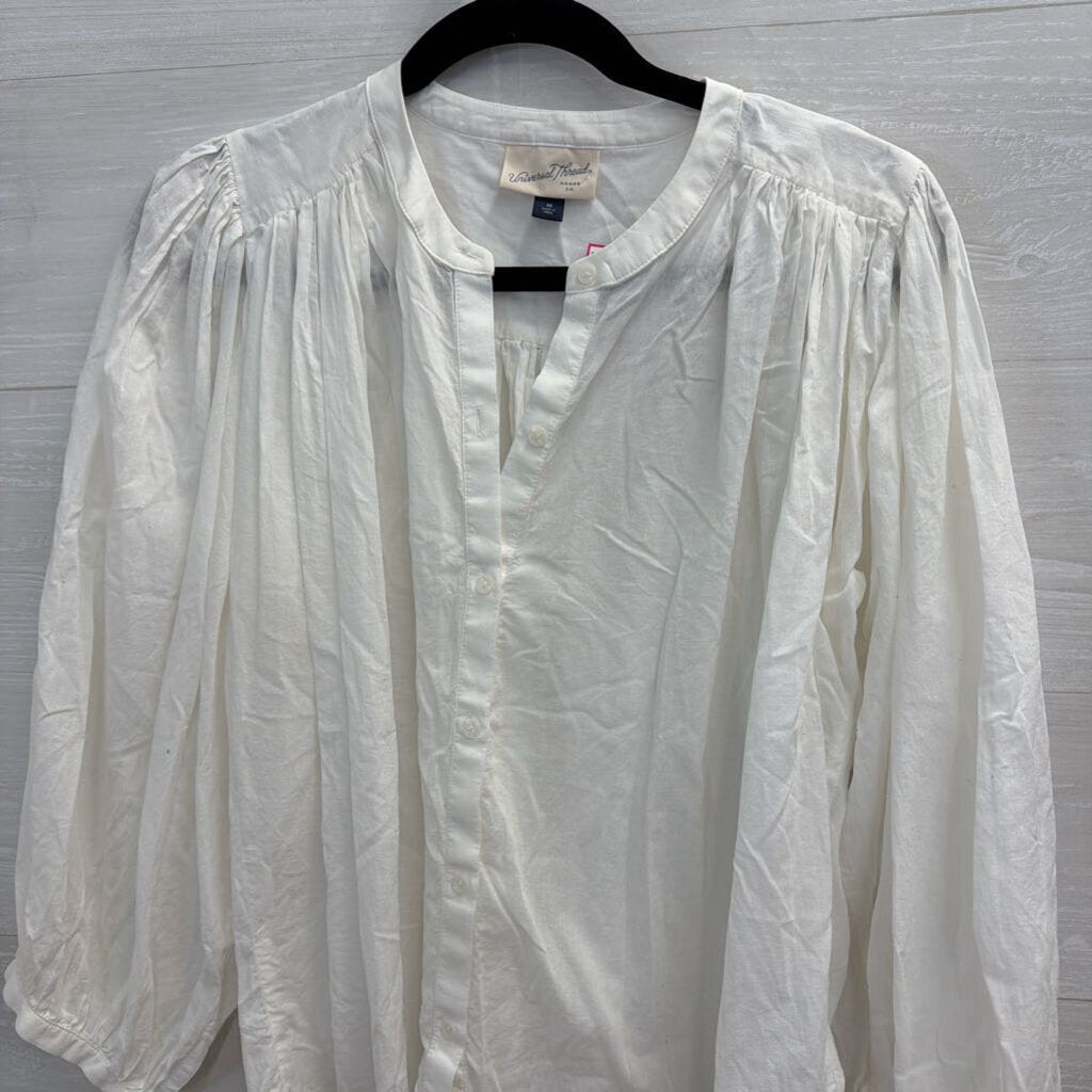 White Long Sleeve Button Front Top Medium