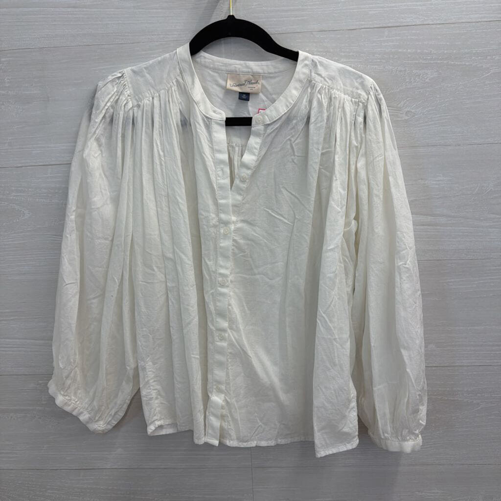 White Long Sleeve Button Front Top Medium