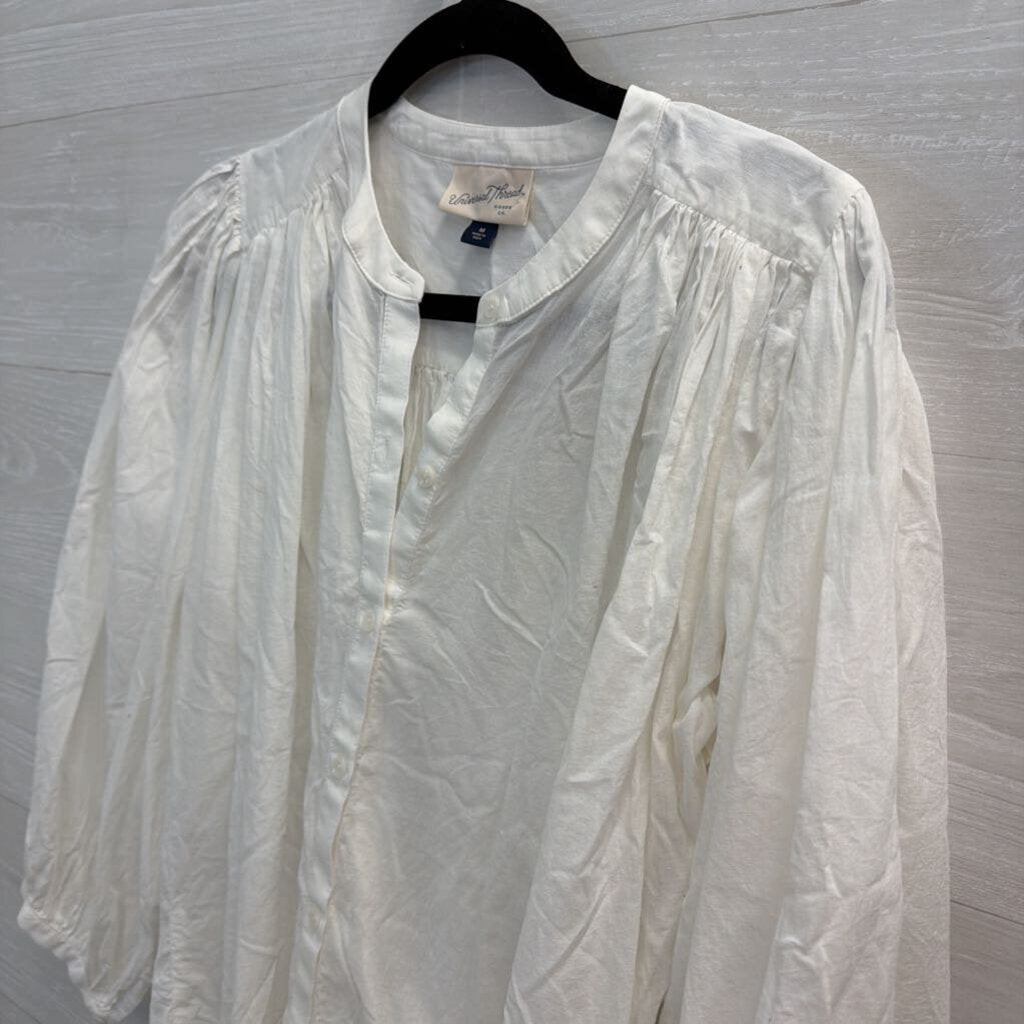 White Long Sleeve Button Front Top Medium