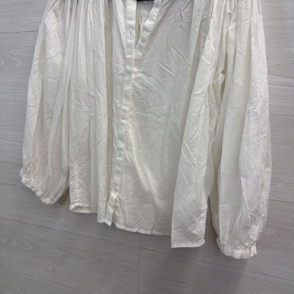 White Long Sleeve Button Front Top Medium
