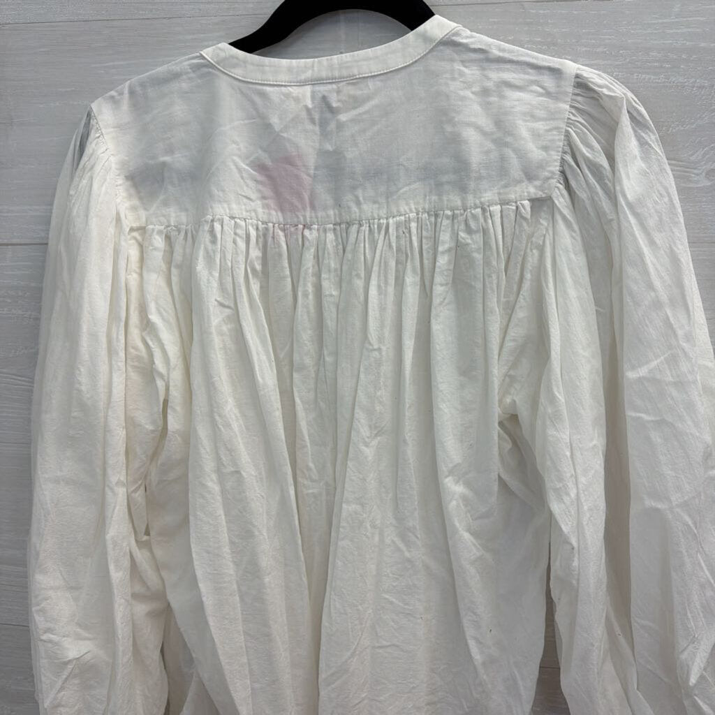 White Long Sleeve Button Front Top Medium
