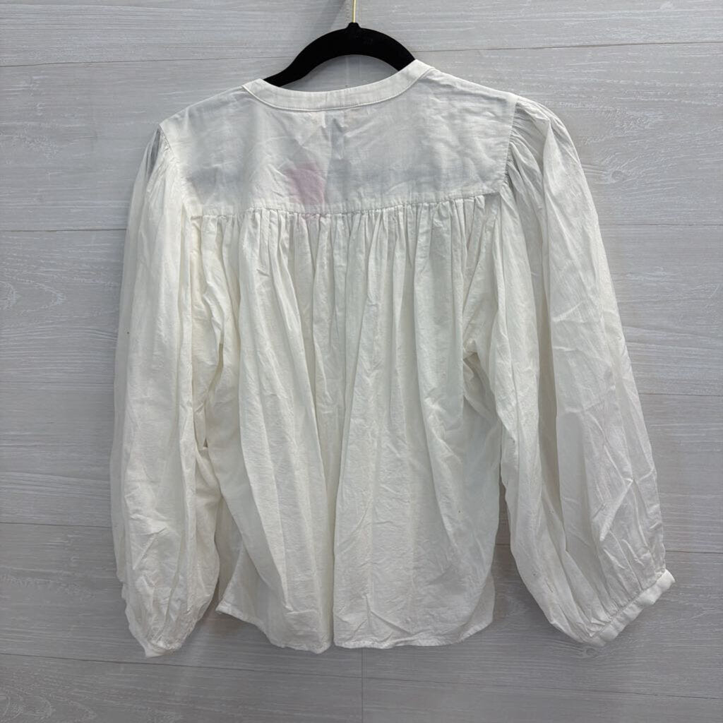 White Long Sleeve Button Front Top Medium