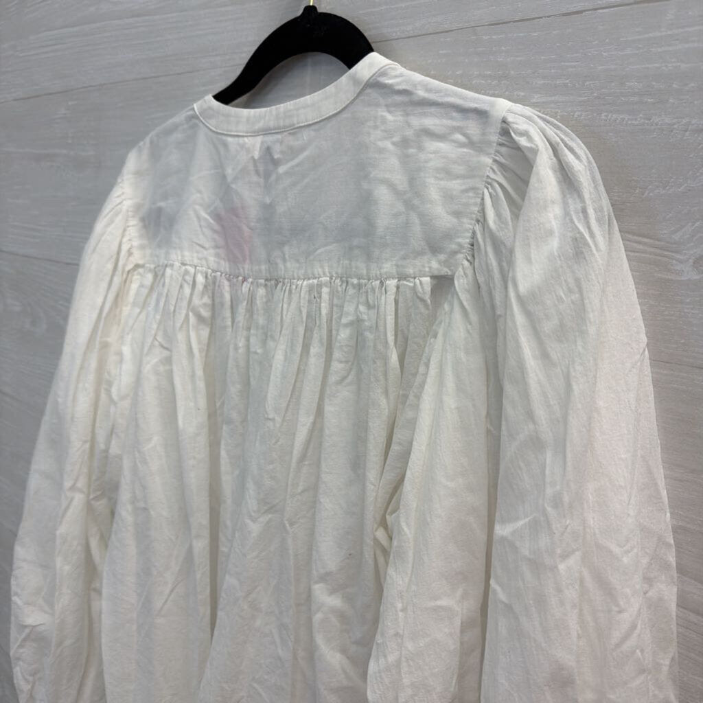 White Long Sleeve Button Front Top Medium