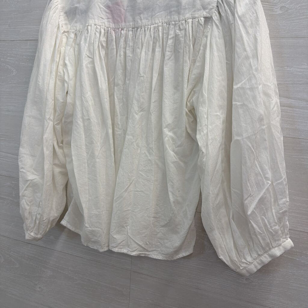 White Long Sleeve Button Front Top Medium