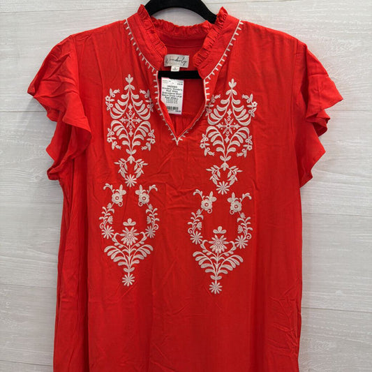 Wonderly Red/ White Embroidered Short Sleeve Dress Large