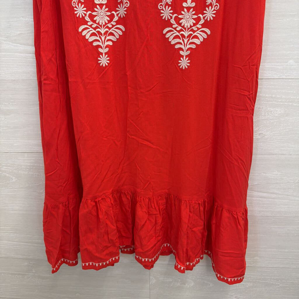 Wonderly Red/ White Embroidered Short Sleeve Dress Large
