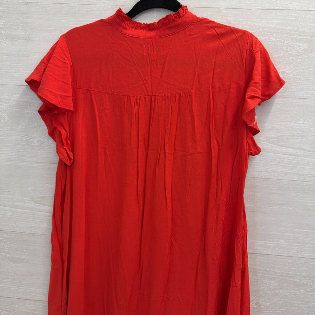 Wonderly Red/ White Embroidered Short Sleeve Dress Large
