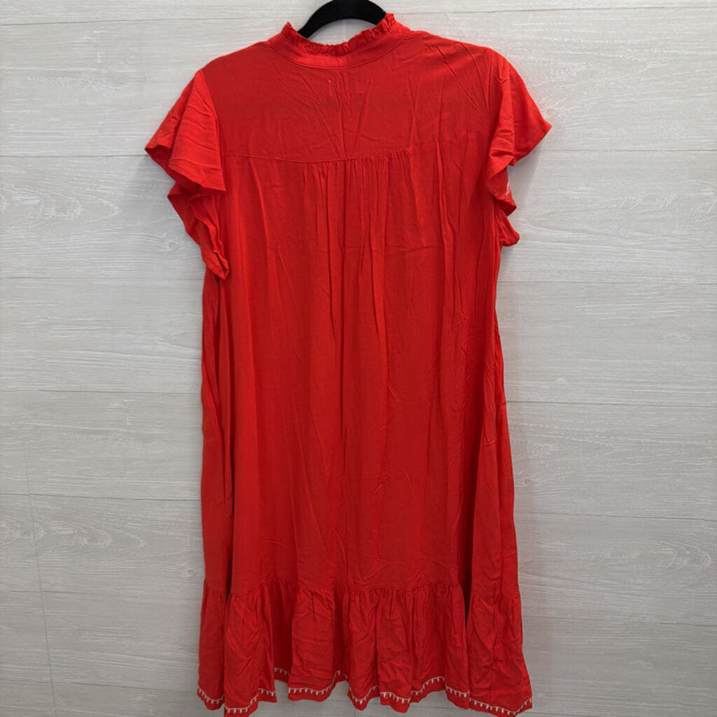 Wonderly Red/ White Embroidered Short Sleeve Dress Large