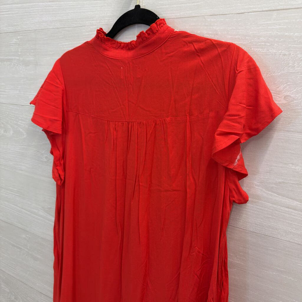 Wonderly Red/ White Embroidered Short Sleeve Dress Large